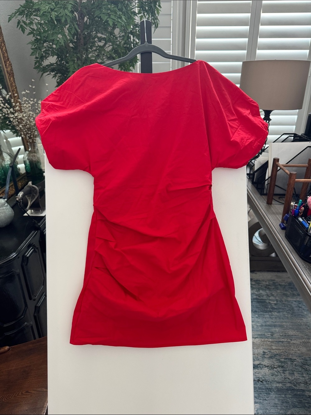 Commense Bold Red Mini Dress with Short Dolman Sleeves